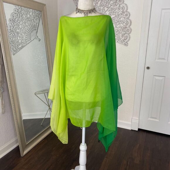 Fairy Grunge Color Gradient Sheer Mesh Green Bat Sleeve Shawl Top One Size OS - Picture 4 of 5